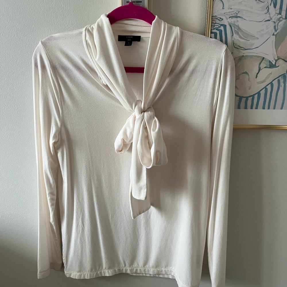 J.Crew Cream Tie-Neck Blouse